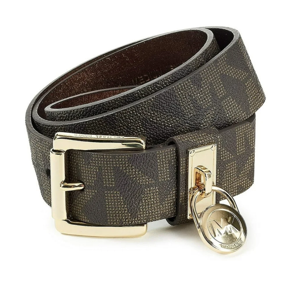 Michael Kors‎ Women's MK Signature Hamilton Lock Monogram Belt Chocolate